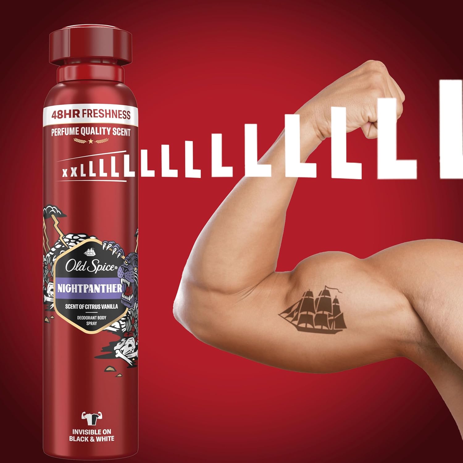 Old Spice Night Panther Deodorant Body Spray For Men 250 Ml, 48H Fresh, 0% Aluminium Salts, Anti-White Marks And Yellow Stains
