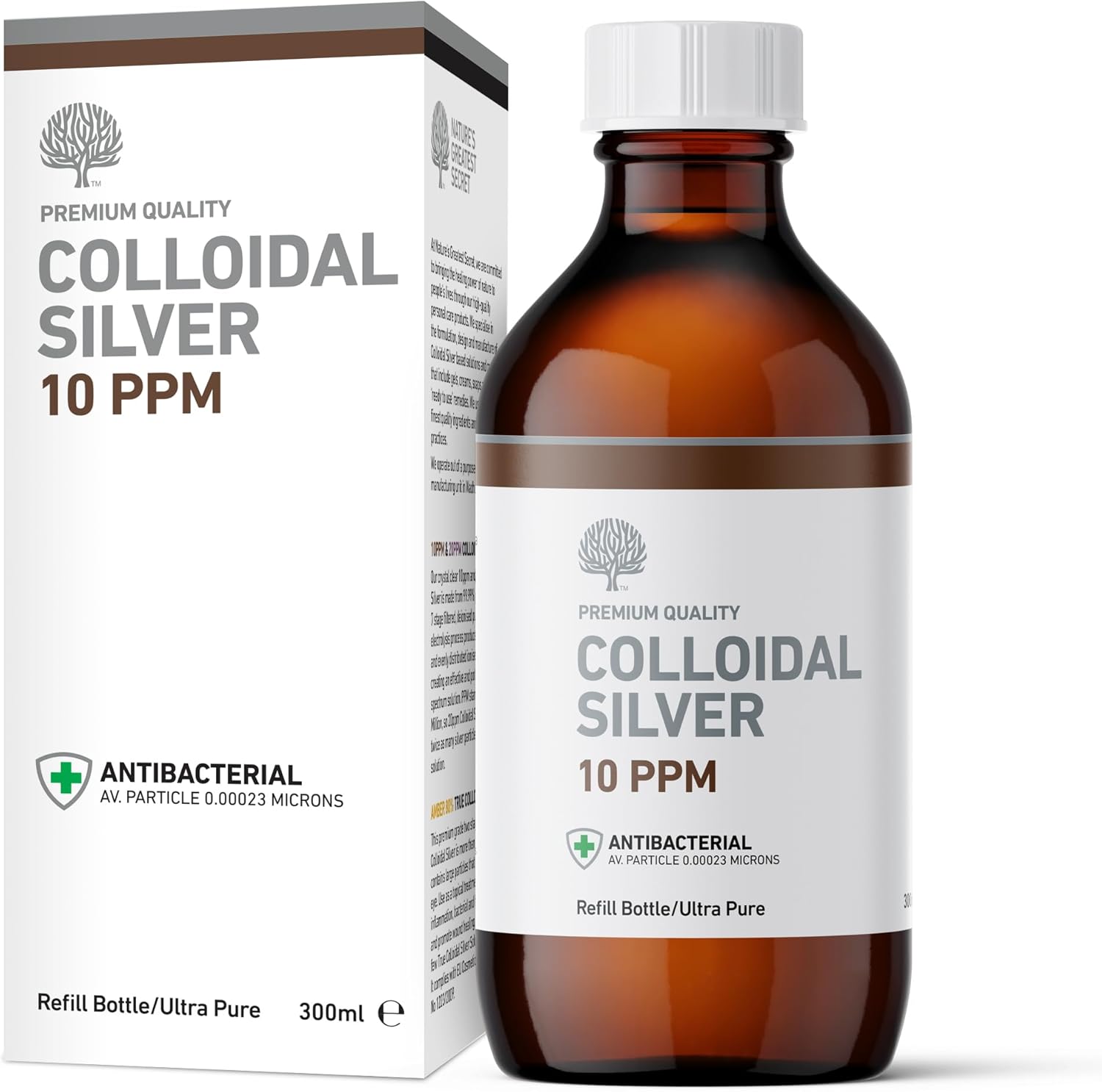 Nature'S Greatest Secret Premium Quality Antibacterial 10Ppm Colloidal Silver Bottle 300Ml