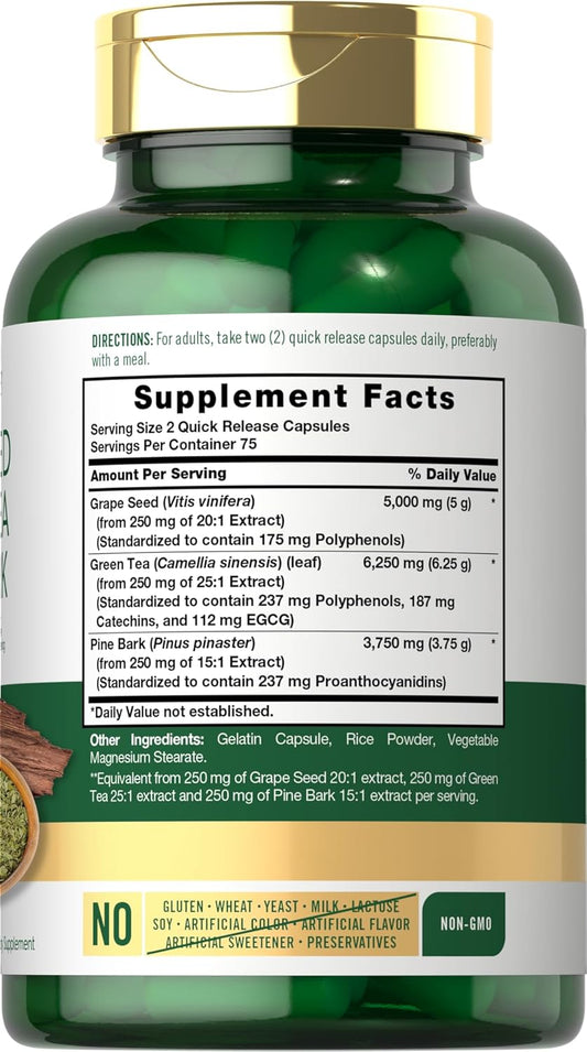 Carlyle Grapeseed, Green Tea, Pine Bark | 15,000Mg | 150 Capsules | Non-Gmo And Gluten Free Supplement