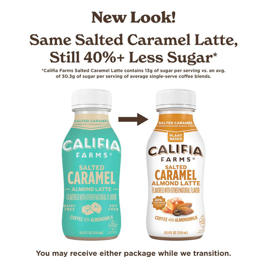 Califia Farms - Salted Caramel Cold Brew Coffee With Almond Milk, 10.5 Oz, 100% Arabica, Dairy Free, Plant Based, Vegan, Gluten Free, Non Gmo, Iced Coffee