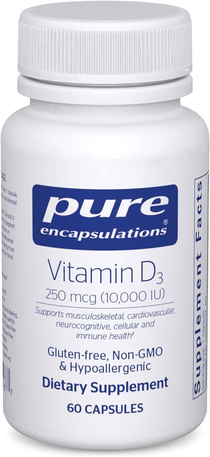 Pure Encapsulations Vitamin D3 250 mcg (10,000 IU) - Supplement to Support Bone, Joint, Breast, Heart, Colon & Immune Health - with Premium Vitamin D - 60 Capsules