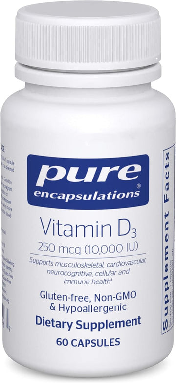 Pure Encapsulations Vitamin D3 250 mcg (10,000 IU) - Supplement to Support Bone, Joint, Breast, Heart, Colon & Immune Health - with Premium Vitamin D - 60 Capsules