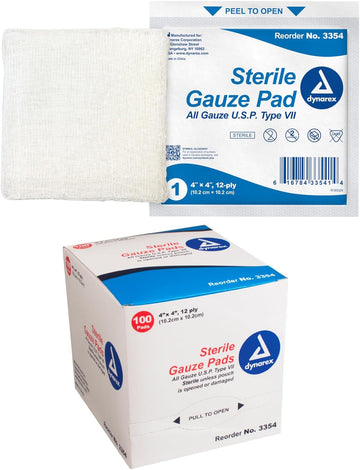 Gauze Pad Sterile 4X4 3354 100Bx Dynarex Corp