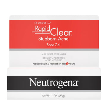 Neutrogena Rapid Clear Stubborn Acne Spot Treatment Gel With Maximum Strength 10% Benzoyl Peroxide Acne Treatment Medication, Pimple Cream For Acne Prone Skin Care, 1 Oz