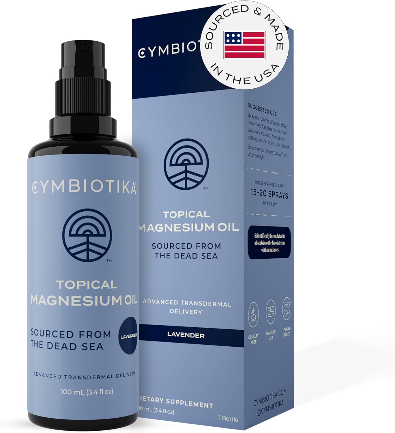 Cymbiotika Topical Magnesium Oil Spray For Body, Usa Made, Supplement For Leg Cramps, Muscle, Joint Health & Sleep Support, Includes Magnesium Chloride, Lavender Extract, Aloe Vera - Skin Applicator