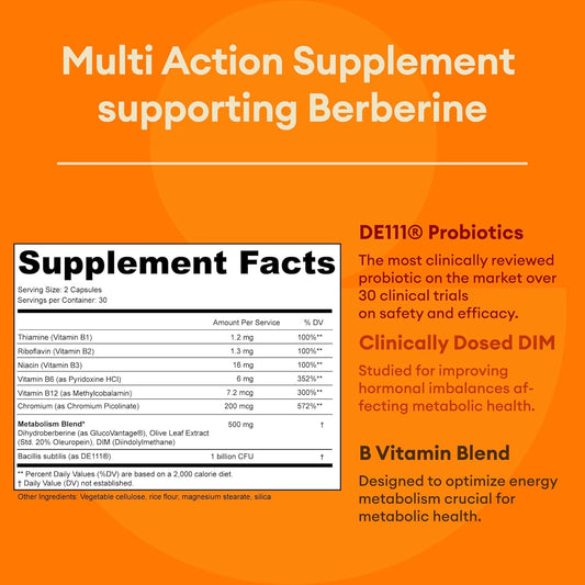 Gldn Berberine Advanced Absorption Formula - 200Mg Dihydroberberine 5X Improved Absorption - Dim - Chromium Picolinate And De111 Probiotics For Digestive Support - Vegan Friendly - 60 Capsules