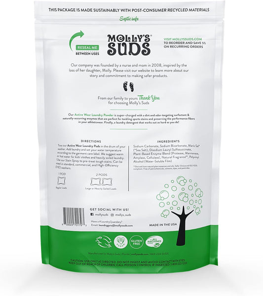 Molly'S Suds Active Wear Laundry Detergent Pods, Sport Fresh Scent, 90 Count