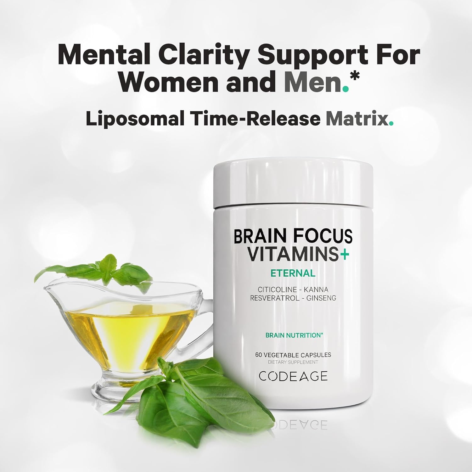 Codeage Brain Focus Vitamins+ Supplement - Cognitive Function & Mental Clarity Support - Cognizin Citicoline, Vitamin B12, Ginseng, Resveratrol, Gotu Kola, Mood & Memory, Non-GMO - 60 Capsules : Health & Household