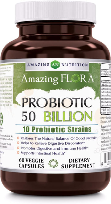 Amazing ora Probiotic 10 Best Probiotics Strains, Veggie Capsules -Including Acidophilus, plantarum, rhamnosus etc * Supports Digestive & Immune Health * (50 Billion, 60 Count)