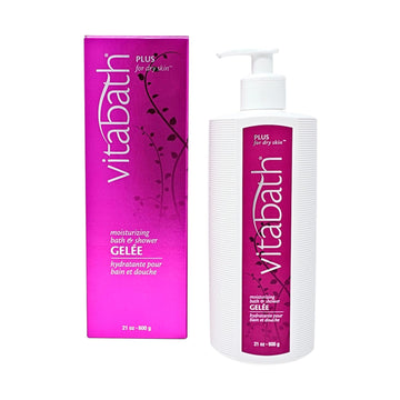 Vitabath Plus For Dry Skin Moisturizing Bath & Shower Gel Wash Replenishing Oils Deeply Hydrate & Soothe Dryness, Body Cleanser, Skin Restore & Foaming Gelee Bath - 21 Oz