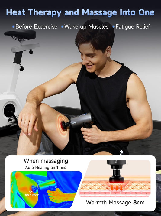 Deep Tissue Massage Gun With Heat Head, Handheld Muscle Back Massager With Carry Case, Portable Percussion Massager Gun With 6 Replacements For Athletes Home Gym Gift, Fsa And Hsa Eligible