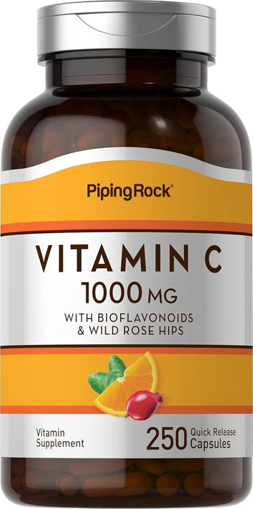 Piping Rock Vitamin C 1000mg | 250 Capsules | with Bioflavonoids and Rose HIPS | Non-GMO, Gluten Free Supplement