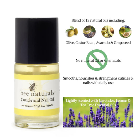 Bee Naturals Nail & Cuticle Care Kit - Vitamin E Enriched Oil for Repair & Revitalization - Manages Dryness, Splitting, Hangnails - Lavender, Lemon, Tea Tree Scent Cruelty-free