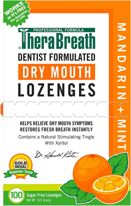 TheraBreath Dry Mouth Lozenges with Zinc, 100 Lozenges, Mandarin Mint, 100 Count (Pack of 2)