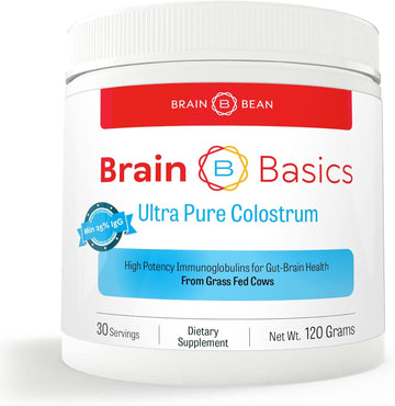 Brain Basics Ultra-Pure Colostrum, 4000Mg Per Serving, Min 25% Igg Antibodies, Gut-Brain-Immune Health, Glowing Hair And Skin. Colostrum Powder From Grass-Fed Cows. 120 Grams - 30 Servings