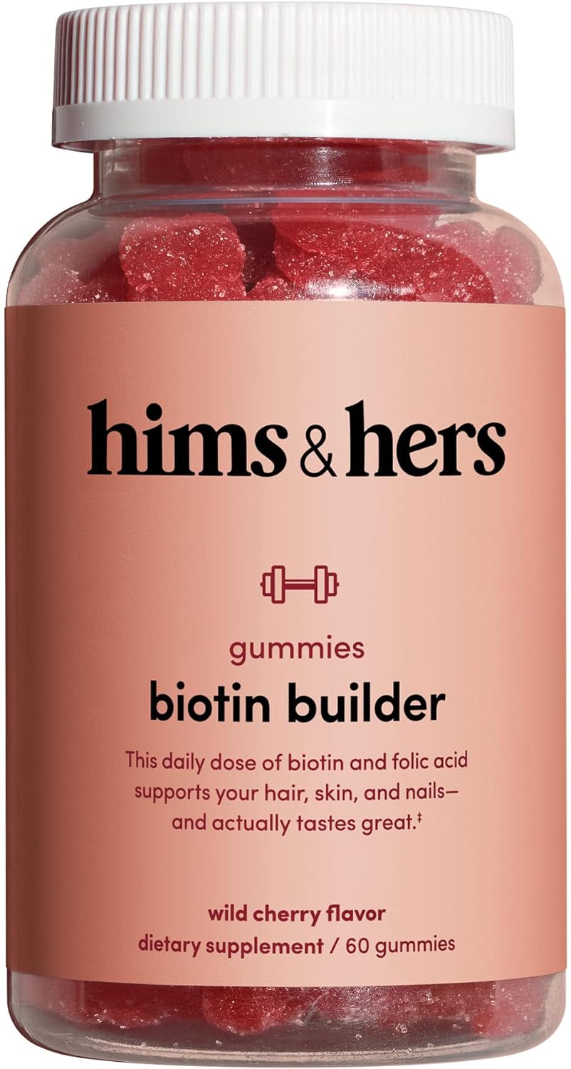 Hims & Hers Biotin Builder Gummy With Vitamins B12, B6 And D, Gluten Free, No Artificial Sweeteners Or Flavors, Wild Cherry , 60 Count
