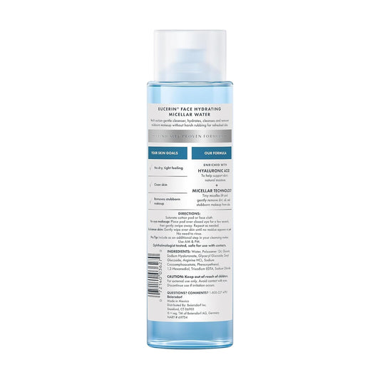 Eucerin Face Gentle Cleansing Hydrating Micellar Water With Hyaluronic Acid, Face Cleanser And Makeup Remover, Fragrance Free And Non-Drying For All Skin Types, 13.5 Fl Oz Bottle
