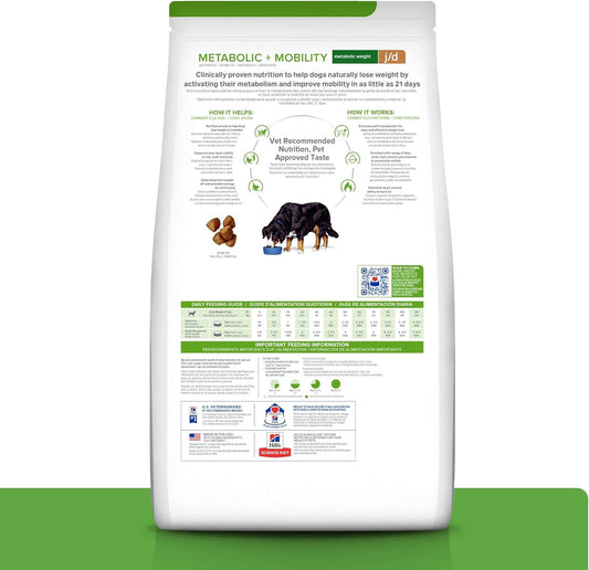 Hill'S Prescription Diet Metabolic + Mobility, Weight + J/D Joint Care Chicken Flavor Dry Dog Food, Veterinary Diet, 15 Lb. Bag