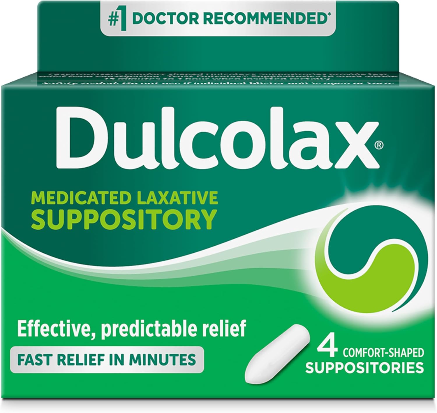 Dulcolax Stimulant Laxative Medicated Suppositories, Predictable & Effective Constipation Relief, Bisacodyl 10 Mg, 4 Count