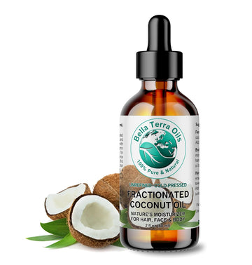 Bella Terra Oils - Organic Fractionated Coconut Oil 2 oz - Pure, Liquid Perfection, Rich in Medium-Chain Triglycerides (MCTs), A Delight for Silky Skin