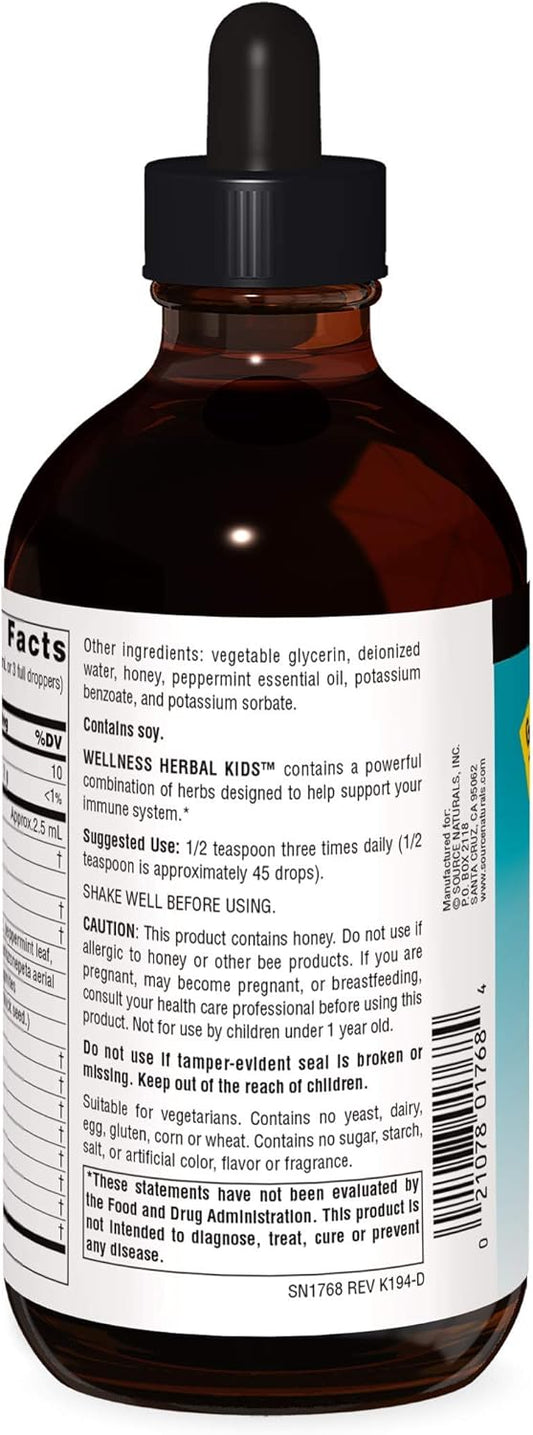 Source Naturals Wellness Herbal Kids, for Immune System Support - Contains Echinacea, Yin Chiao, Elderberry, & More - 8  