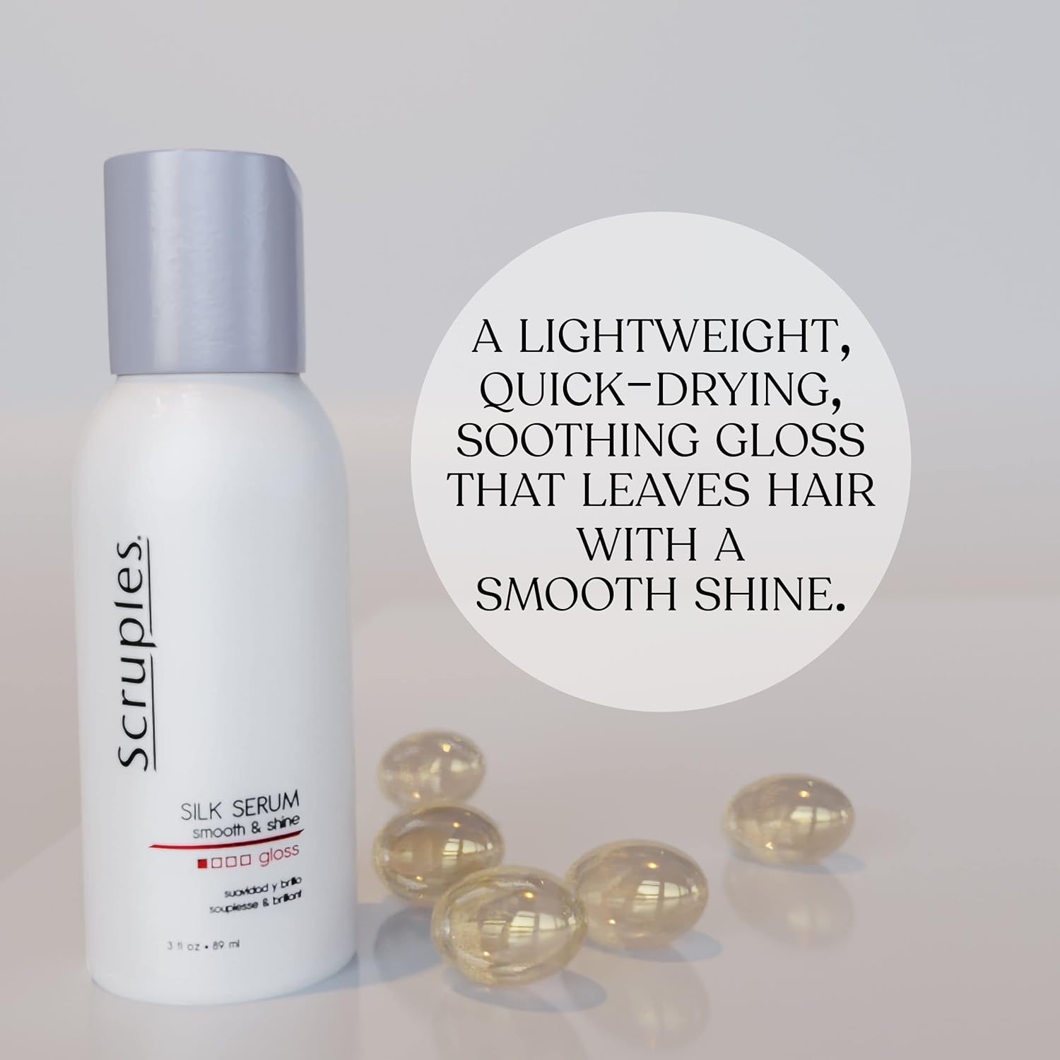 Scruples Smooth & Shine Silk Serum - Lightweight Gloss - Long Lasting Silky Finish to Frizzy, Dry & Dull Hair - Damage and Thermal Protectant - 3oz