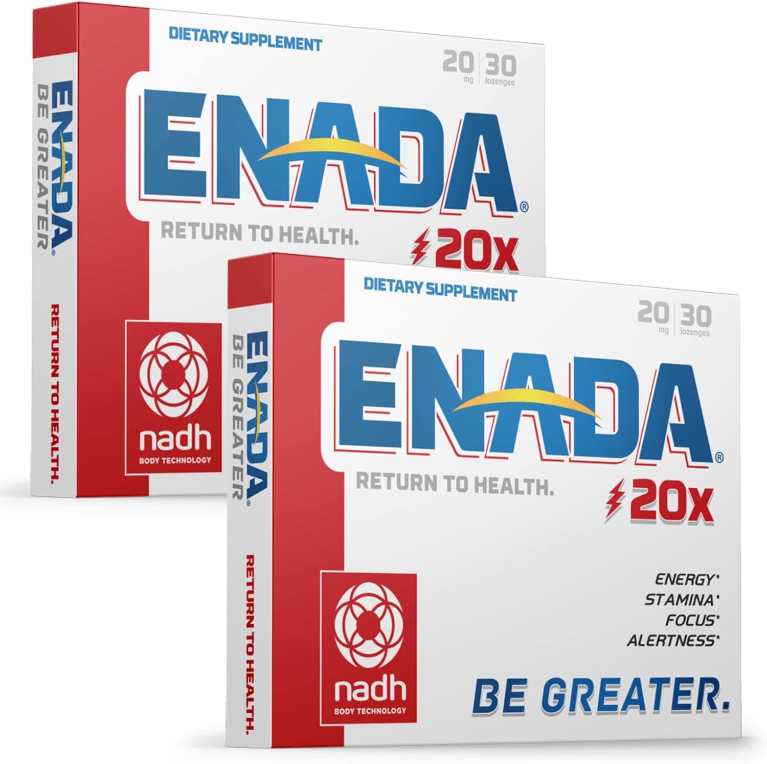 Enada 20X 20Mg Nadh Supplement | Boost Energy, Mental Focus, Stamina | Support Fatigue, Cell Regenerator, Increases Oxygen Capacity| Natural Energy Supplement For Women And Men |60 Lozenges : Health & Household