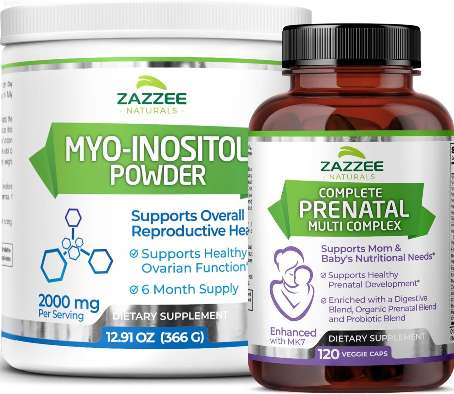 Zazzee Myo-Inositol Powder And Extra Strength Prenatal Multi Complex