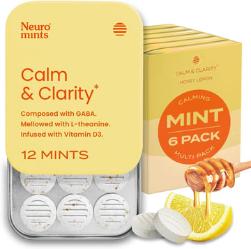 Neurogum Calm & Clarity Mints (72 Pieces) - Sugar Free With L-Theanine + Gaba + Vitamin D3 - Nootropic Brain Supplements For Memory - Enhances Calm, Stress Relief For Men & Women - Honey Lemon