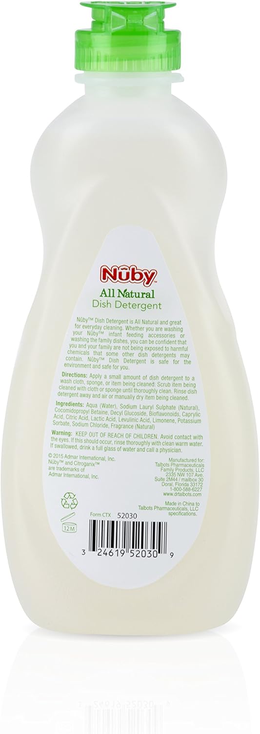 Nuby Dish Detergent Naturally Inspired With Citroganix By Dr. Talbot'S, Lemon Lime, 10 Fluid Ounce