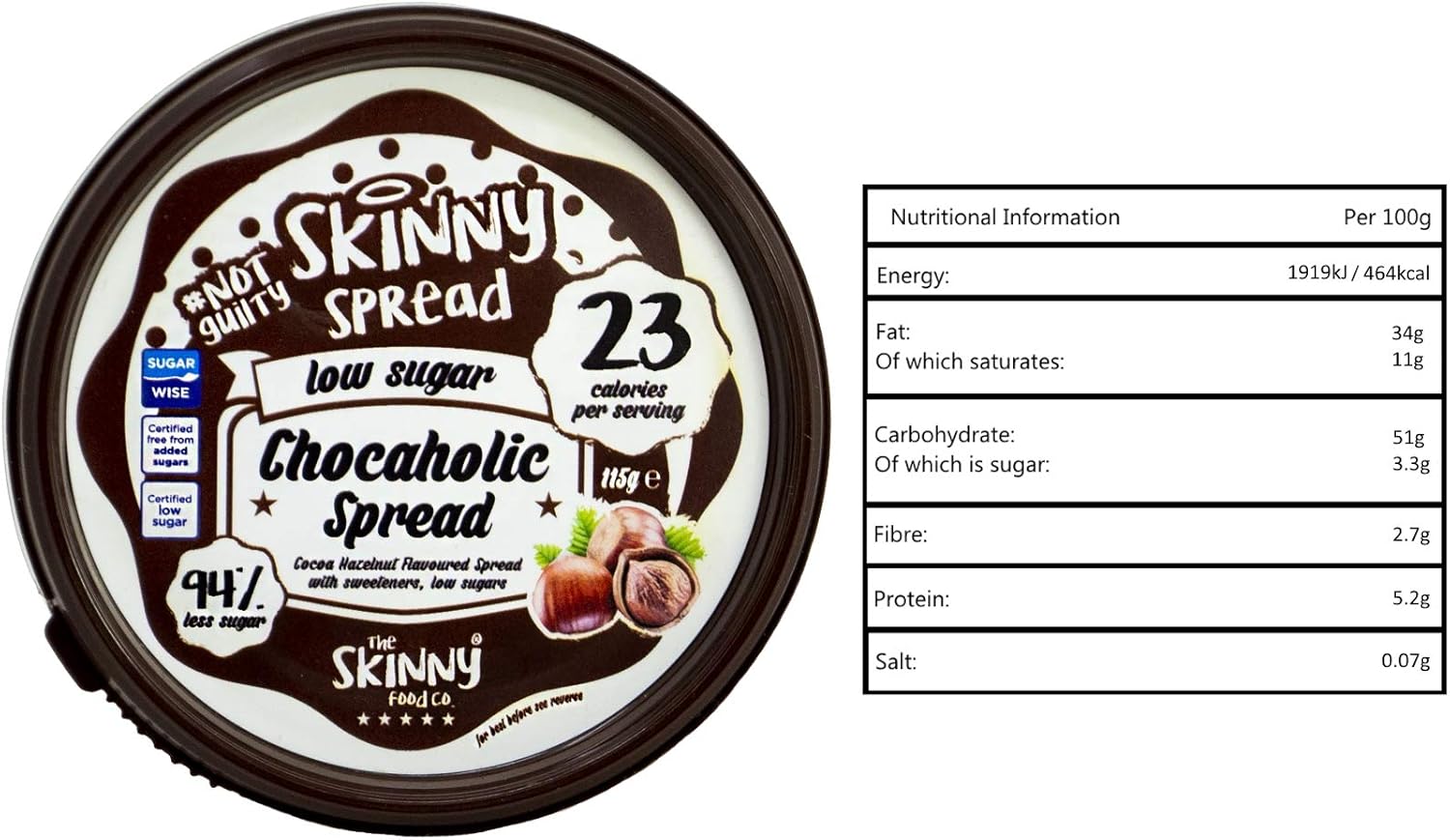 The Skinny Food Co. Chocaholic Hazelnut Flavoured Spread, 400G, Chocolate, 1 Count