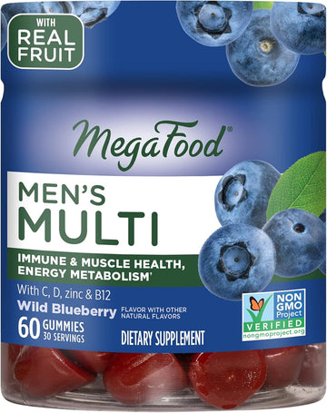 Megafood Men'S Multi - Multivitamin For Men - Gummy Vitamins For Men - Vitamin C, Vitamin D, Zinc, Vitamin B12 - Immune Support - Vegetarian - Wild Blueberry - 60 Gummies (30 Servings)