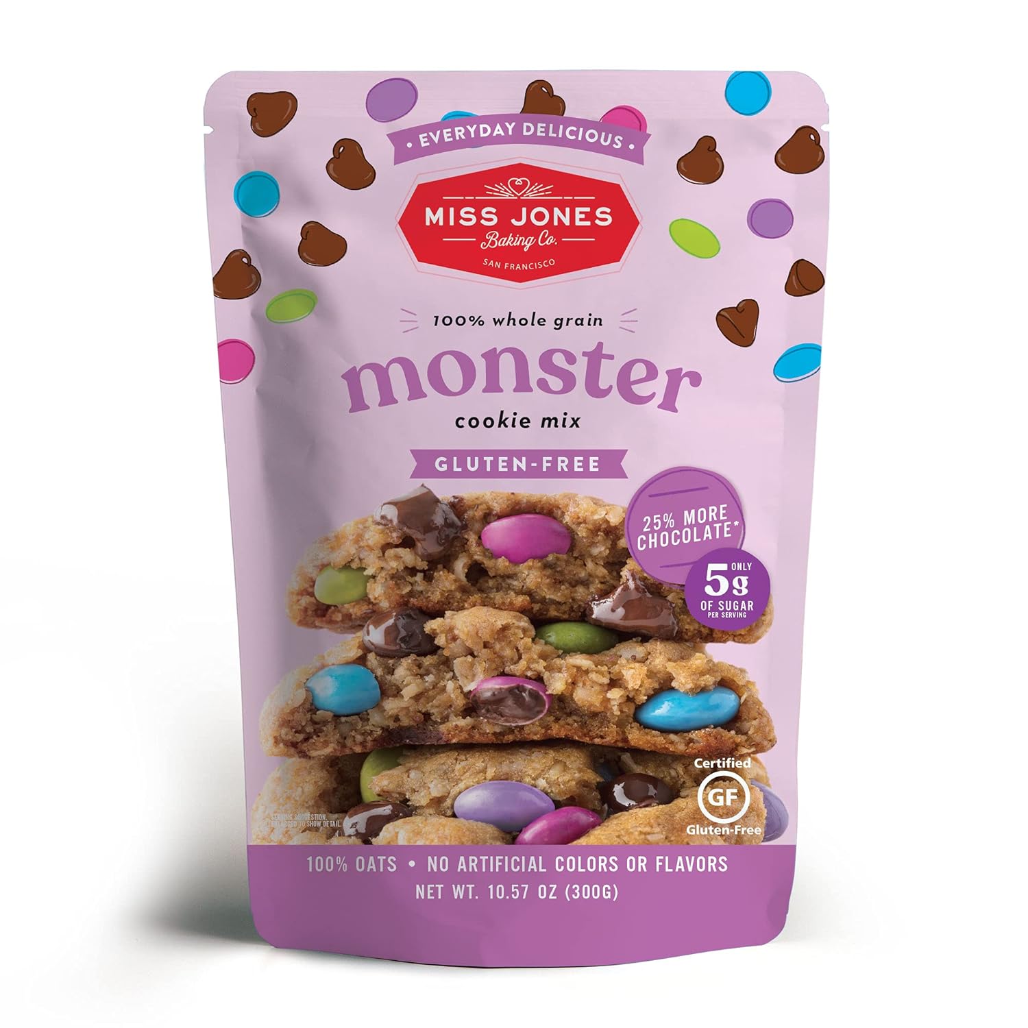 Miss Jones Baking Monster Cookie Mix - Certified Gluten Free & Made with 100% Oats, Easy To Bake Desserts & Treats, No Artificial Colors, 10.57 Ounce (Pack of 6)