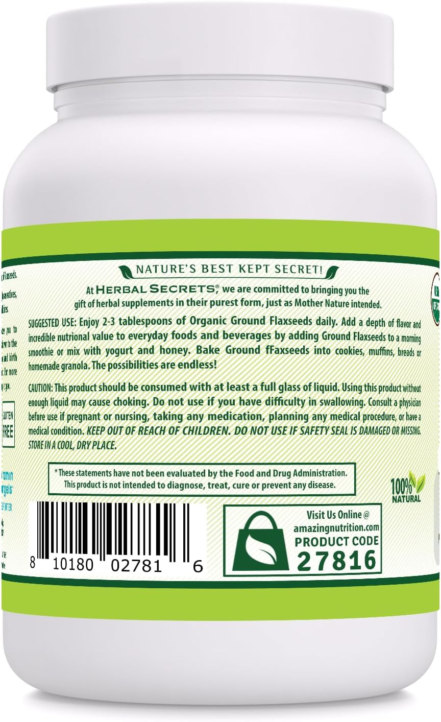 Herbal Secrets USDA Organic Ground Flaxseeds 2 Lbs Powder | 14 Grams Per Serving | 65 Servings | Excellent Vegan Source of Fiber & Omega -3 Fatty Acids | Non-GMO (2 Lb | 1 Pack) : Grocery & Gourmet Food