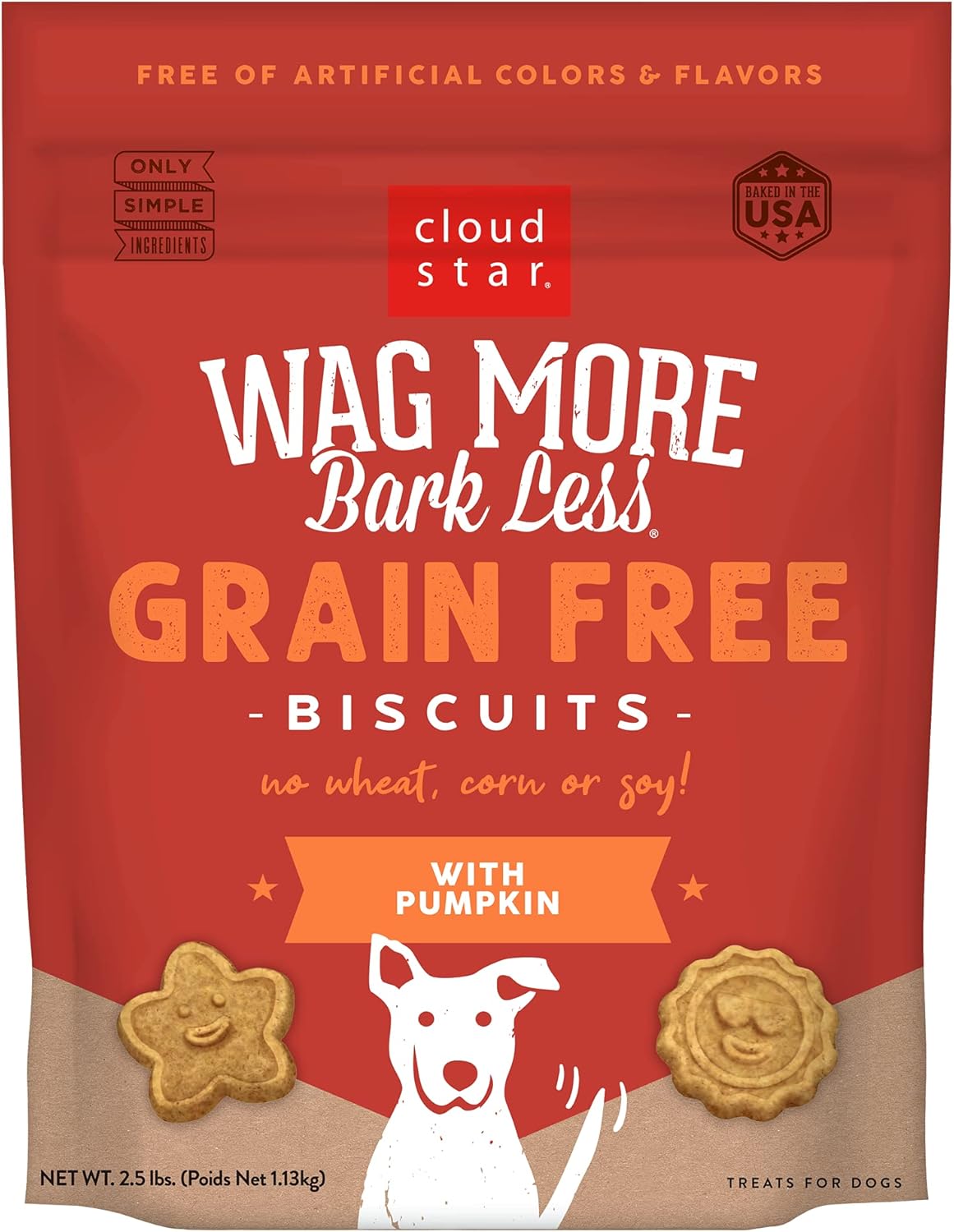 Cloud Star Wag More Bark Less Crunchy Grain Free Dog Treats, Pumpkin, 2.5 Lb. Pouch