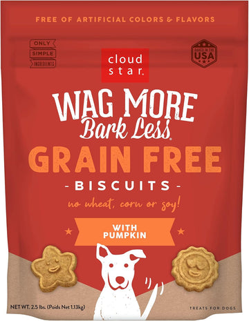 Cloud Star Wag More Bark Less Crunchy Grain Free Dog Treats, Pumpkin, 2.5 Lb. Pouch
