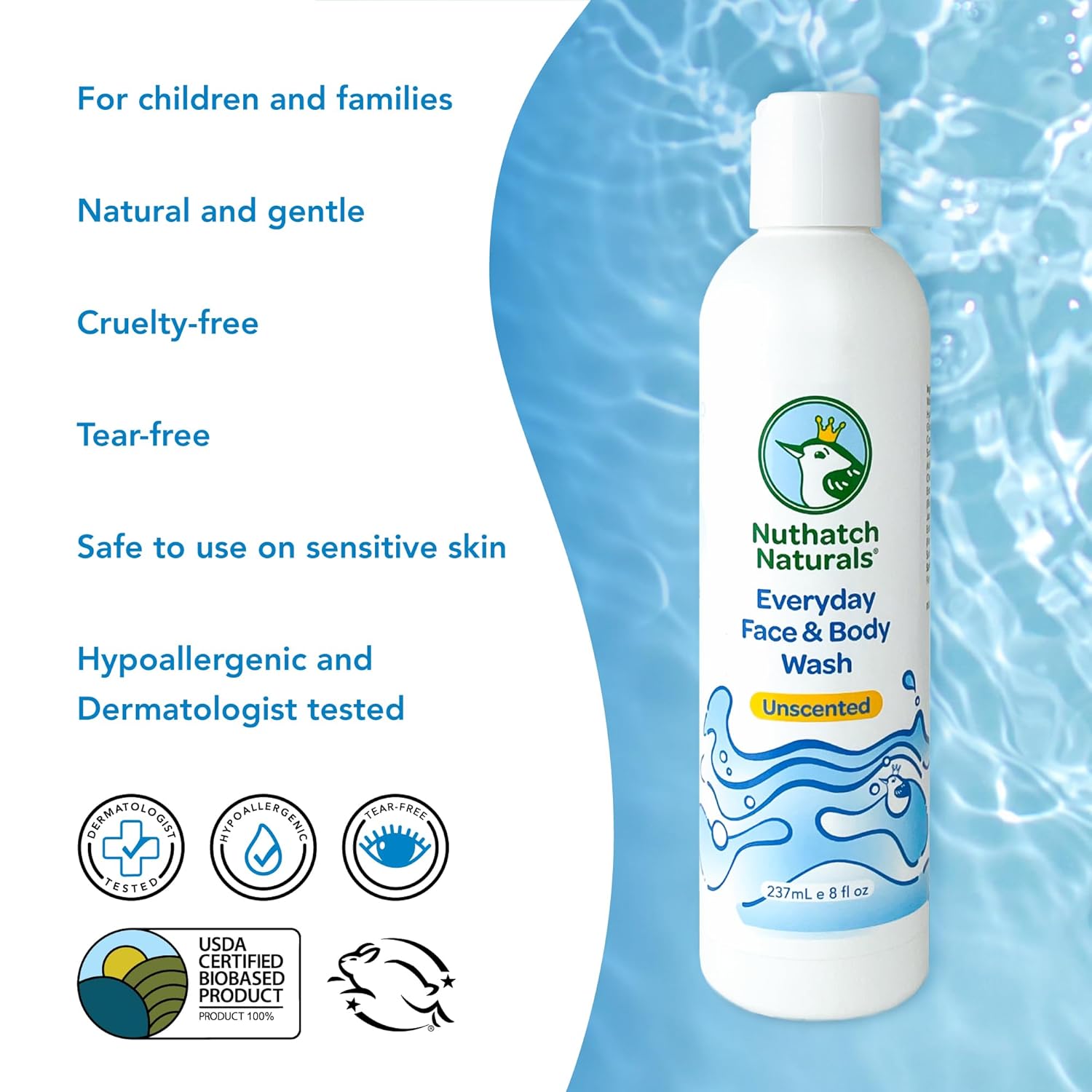 Everyday Face & Body Wash For Kids - Gentle, Plant Based, Hypoallergenic Cleansing Skin Care For Kids