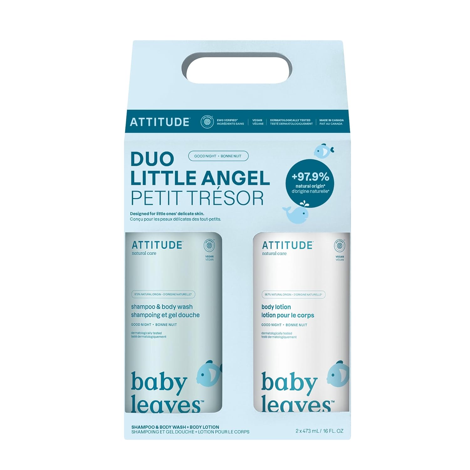 Attitude Baby 2-In-1 Shampoo & Body Wash And Baby Lotion Set, Ewg Verified, Dermatologically Tested Soap And Moisturizing Cream, Vegan, Pear Nectar, 16 Fl Oz Each