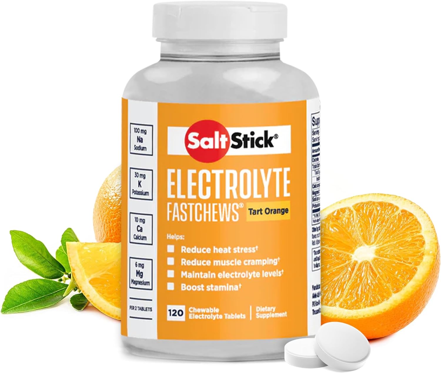 Saltstick Electrolyte Fastchews - Orange Chewable Electrolyte Tablets - Salt Tablets For Runners, Electrolyte Chews For Hydration - 120 Count