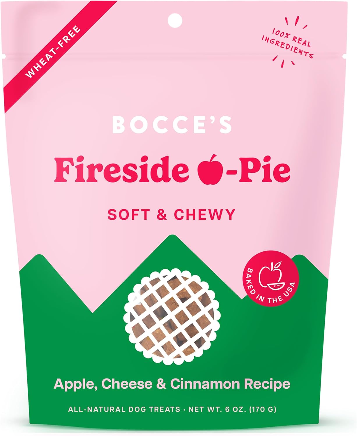 Bocce'S Bakery Fireside Apple Pie Treats For Dogs, Wheat-Free Everyday Dog Treats, Made With Real Ingredients, Baked In The Usa, All-Natural Soft & Chewy Cookies, Apples, Cheese & Cinnamon, 6 Oz