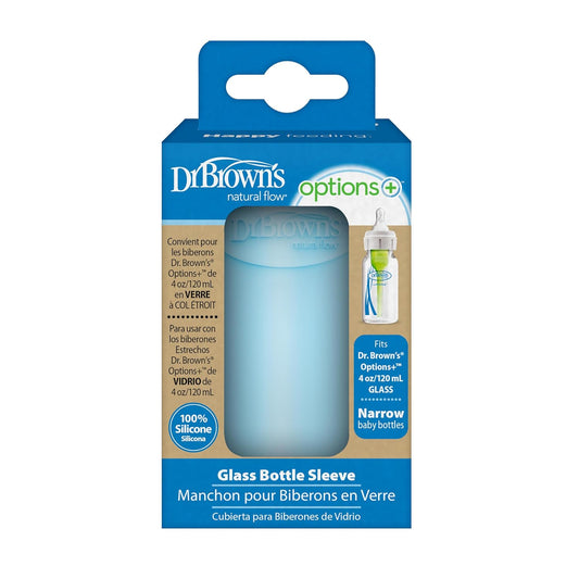 Dr. Brown'S Natural Flow Options+ Glass Baby Bottle Sleeves,100% Silicone,4 Oz,Narrow,Blue