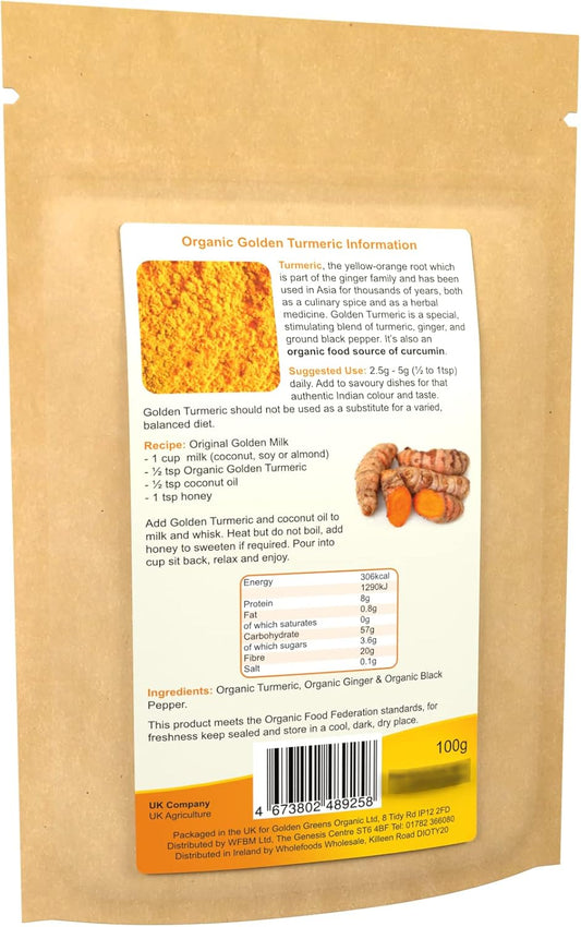 Golden Greens Organic Golden Turmeric 100g : Amazon.co.uk: Grocery