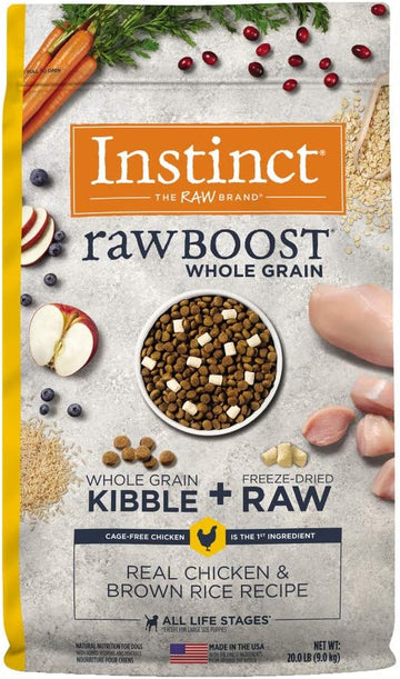 Instinct Raw Boost Whole Grain Dry Dog Food, Natural Real Chicken & Brown Rice Recipe Kibble with Omegas + Freeze Dried Raw Dog Food, 20 lb. Bag