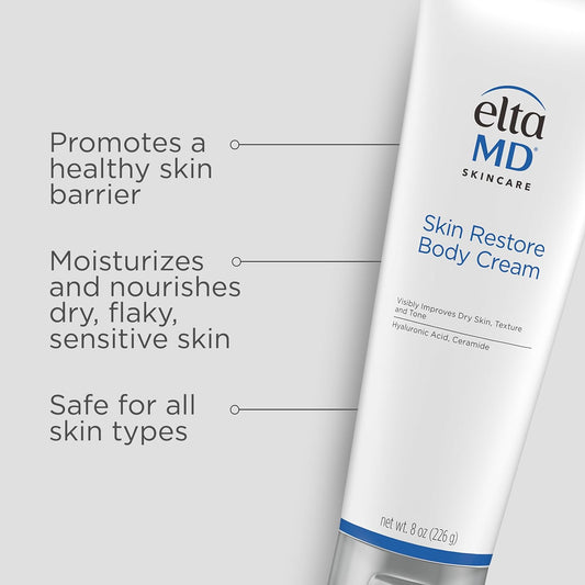EltaMD Skin Restore Body Cream, Moisturizing Body Lotion for Dry Skin and Face, Safe for All Skin Types Including Compromised or Sensitive Skin, Nongreasy Formula Hydrates and Moisturizes, 8 oz Tube
