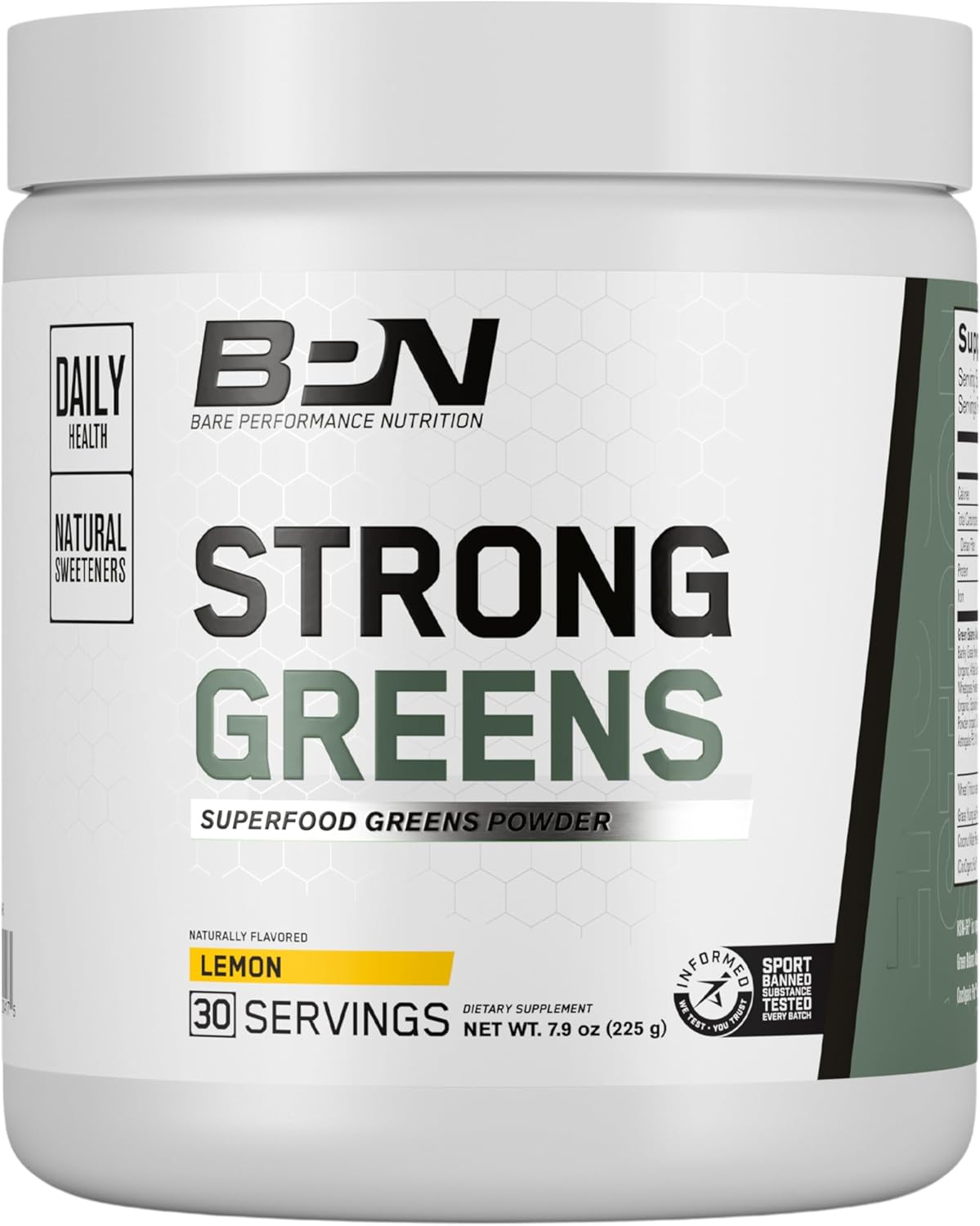 Bare Performance Nutrition, Bpn Strong Greens Superfood Powder, Lemon, 30 Servings