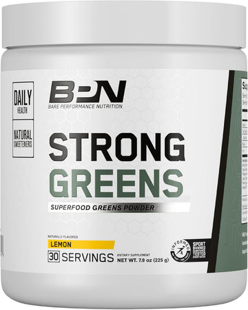 Bare Performance Nutrition, Bpn Strong Greens Superfood Powder, Lemon, 30 Servings