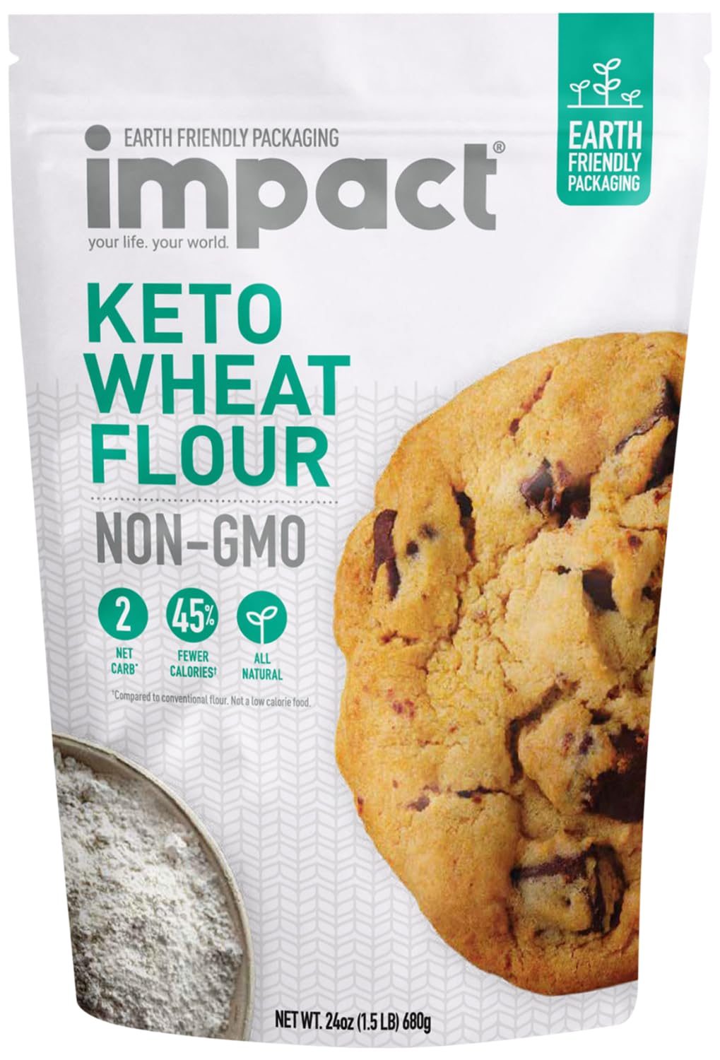 Impact - Keto Wheat Flour: Keto Blend, 2 Net Carbs, 45% Fewer Calories - Non-Gmo Substitute For Conventional Flour - Resistant Wheat Starch, Gluten, Almond Flour - 1.5Lb