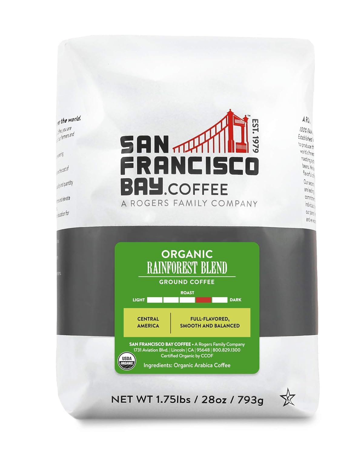 San Francisco Bay Ground Coffee - Organic Rainforest Blend (28oz Bag), Medium Dark Roast