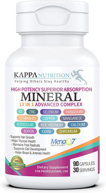 Kappa Nutrition (90 Capsules),Vitamin K2, Vitamin D3, Zinc, Selenium, Vanadium, Copper, Manganese, Potassium, Molybdenum, Calcium, Chromium, Iodine, Boron, Mineral 13 In 1 Advanced Complex, From