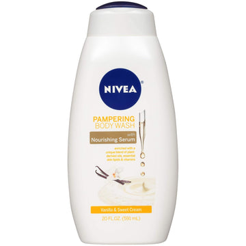 NIVEA Vanilla and Sweet Cream Pampering Body Wash with Nourishing Serum, 20 Fl Oz Bottle